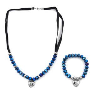 Blue Austrian Crystal, Seed Beaded Necklace (20 Inches) and Bracelet in Silverto
